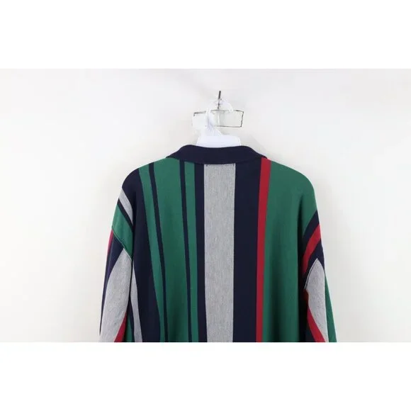 Vtg 90s Streetwear Mens Large Faded Striped Color Block Long Sleeve Rugby Polo - Picture 13 of 14